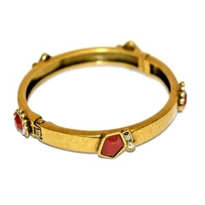 Silpada Mirage brass bangle Swarovski, rhinestones & red resin bracelet #KRB0082